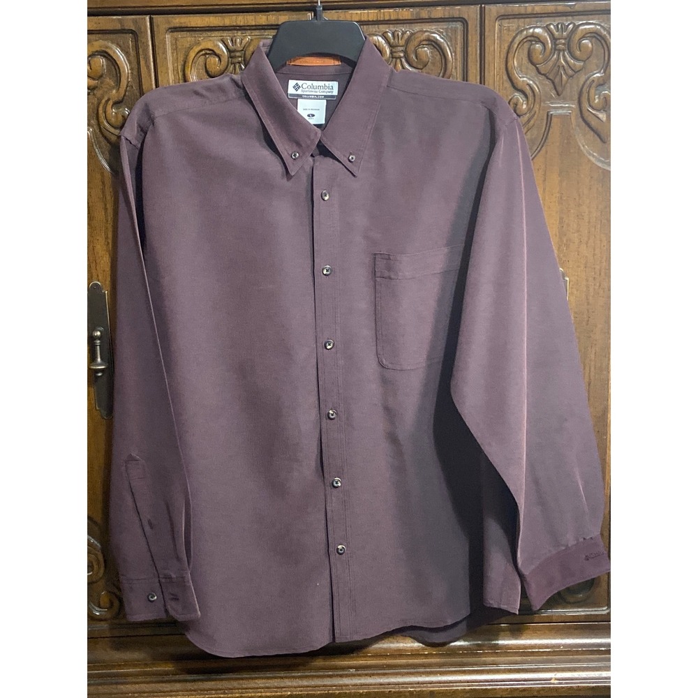Columbia Mens Long Sleeve Button Down Shirt Plum Burgundy Modal Blend AM7249 L